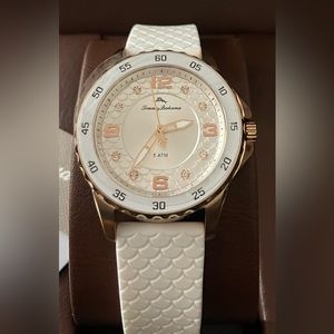 NWT Tommy Bahama Surfside w/ Swarovski Crystals White Strap Watch Retail…